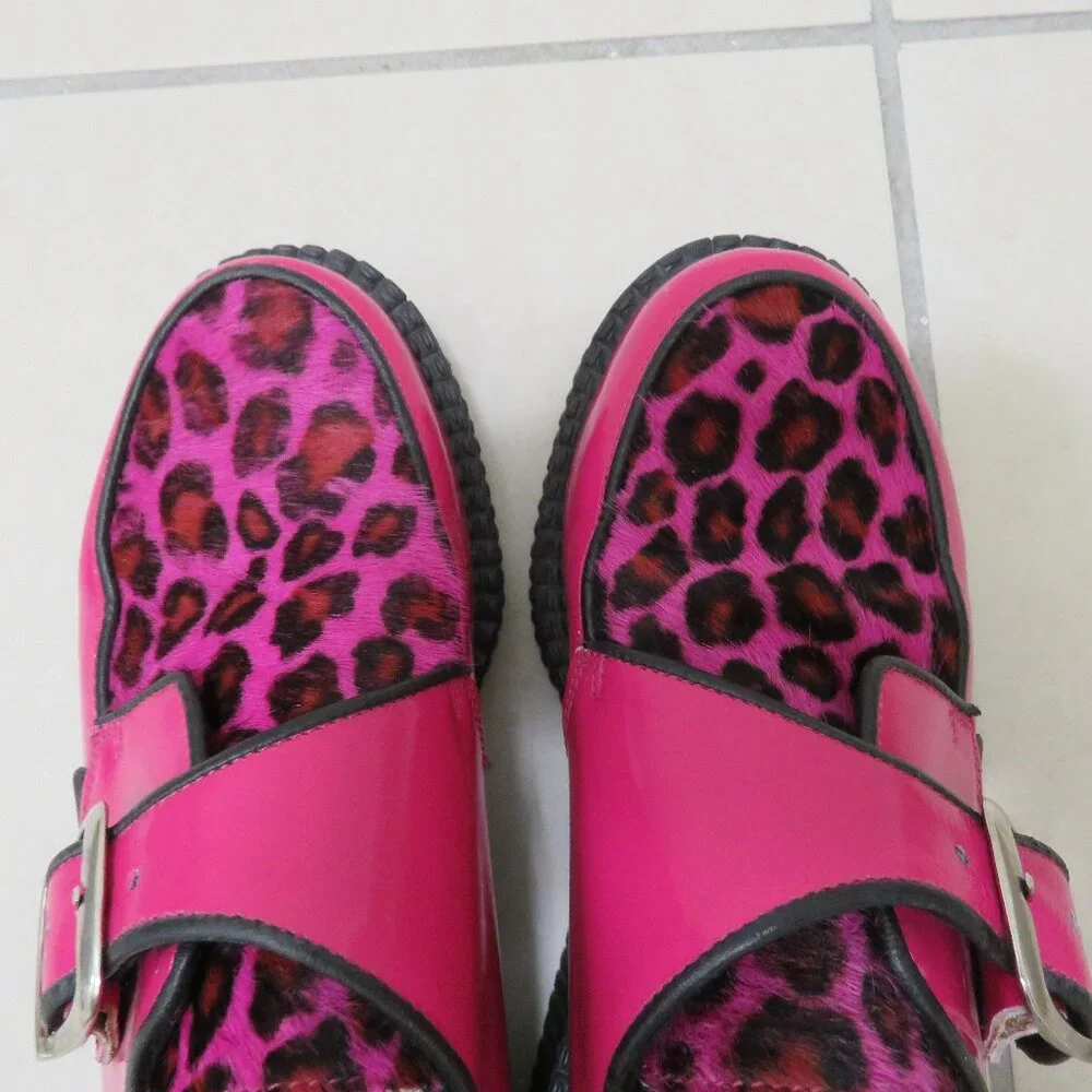 UNDERGROUND ENGLAND King Tut Pink Patent Leopard Print Pony Hair Creeper Shoes - Picture 13 of 16